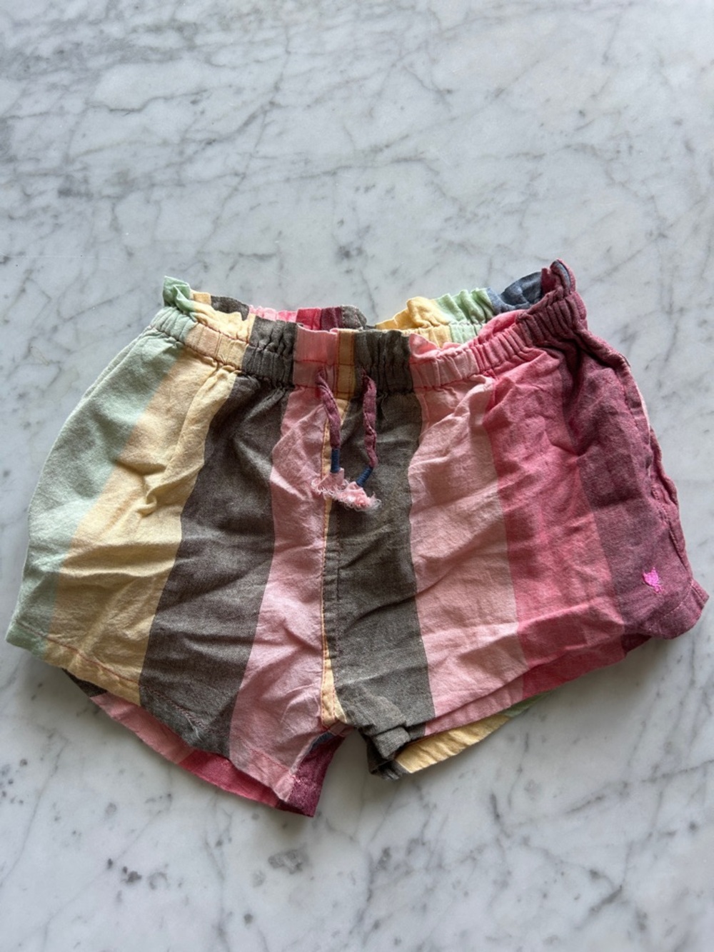 Pink Chicken Striped Pastel Linen-Blend Shorts - Multicolor